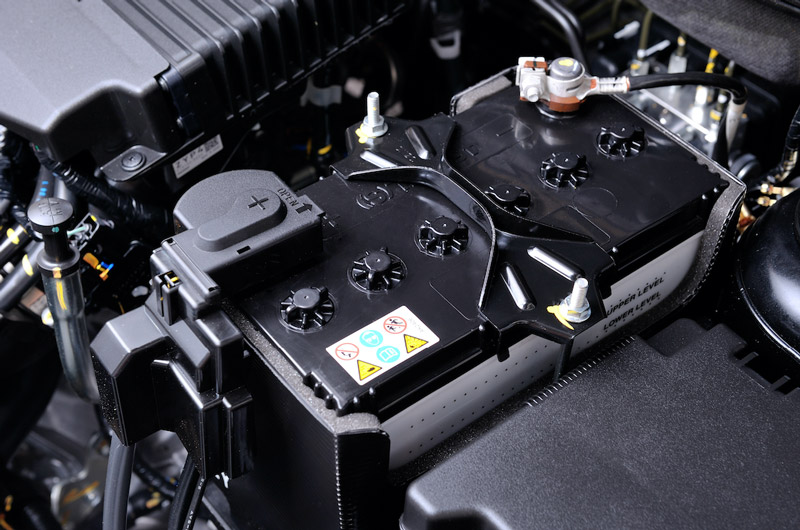 A fresh car battery added to a vehicle for extra reliability