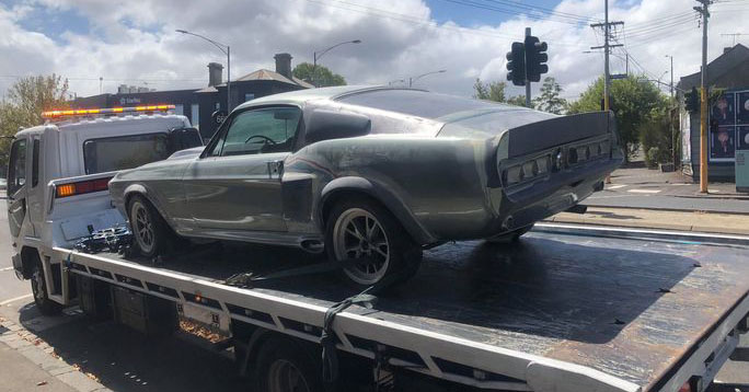 A Shelby Mustang getting towed away for maintenance in Melbourne Australia.