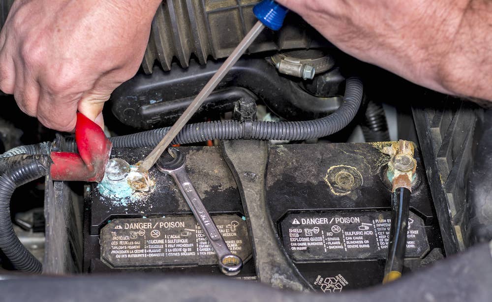 Corroded battery terminals making it difficult to store art the car.